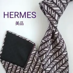 ✨美品✨】HERMES エルメス ネクタイ ファソネ H柄 ネイビー ホワイト