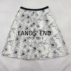 ランズエンド 花柄 刺繍 フレアスカート コットン 白黒 ミモレ丈 上品 春夏のサムネイル