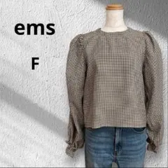 ◆ エムズエキサイト　チェック柄長袖ブラウス　パフスリーブ　袖ギャザー　フリーのサムネイル