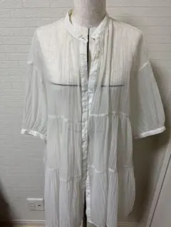 GU シアー素材 五分袖シャツ M ホワイト