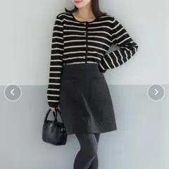 cocaコカ　金ボタンニットカーディガンストライプ柄 長袖　Mサイズ