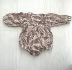 韓国子供服　ブラウン　花柄　ストライプロンパース