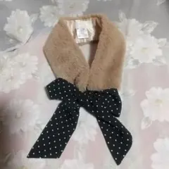 お値下げ♡エニシス フェイクファー つけ襟 ツーウェイ ベージュ＆ドット柄リボン