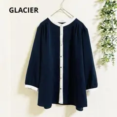 グラシア バイカラーシャツ ネイビー LL ゆったり上品 軽やか ビジネス