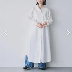 OURHOME シワになりにくい胸元切り替えロングシャツ ホワイト - メルカリ