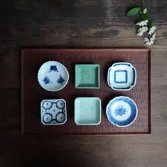 白磁 染付 青磁 陽刻 豆皿 手塩皿 6枚 骨董 アンティーク