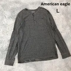 【アメリカンイーグル】長袖カットソー シャツ (Ｌ) ボーダー ハーフボタン