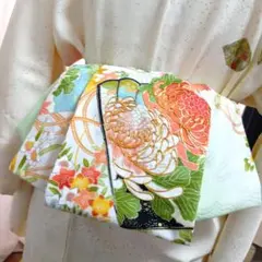 長尺大人の兵児帯半幅帯ハンドメイド澪No2715着物リメイク正絹花柄刺繍 多色