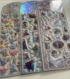 【即日発送】正規ライセンス アナ雪 スティッチ ぷくぷく3Dシール3枚