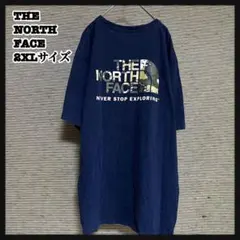 【ノースフェイス】半袖Tシャツ　迷彩カモフラ　ネイビー　デカロゴ　ビッグロゴN