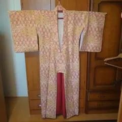 小紋柄着物 ピンク イエロー