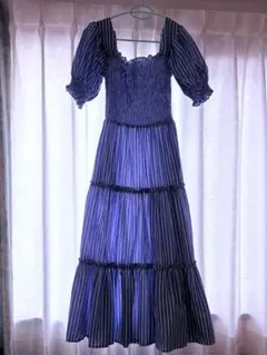 青と白のストライプ マキシドレスFree size