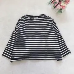 メリリー 長袖ボーダー柄カットソー トップス シンプル カジュアル Tシャツ 黒のサムネイル