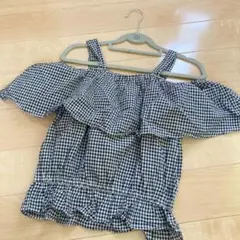 オフショルトップス チェック レディース