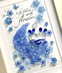 お月様の上で インテリア シーグラスアート ターコイズブルー 置物 うさぎ雑貨