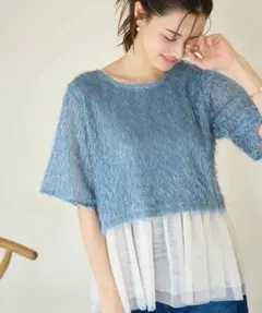 【美品】ROPÉ PICNIC フリンジカットトップス　　ブルーのサムネイル