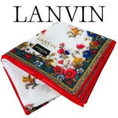【極美品】LANVIN 大判 ハンカチ 花柄 フラワー 綿100% レッド 赤のサムネイル