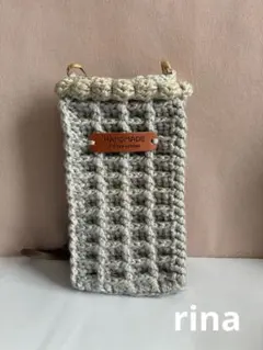 かぎ針編み スマホショルダー スマホポーチ ワッフル編み ハンドメイド グレー