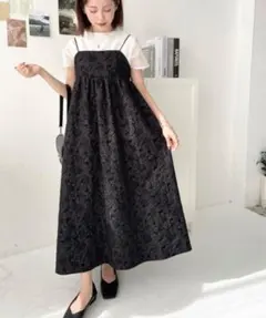 【新品　タグ付】　ジャガード　ワンピース　ロング　キャミソール　ブラック