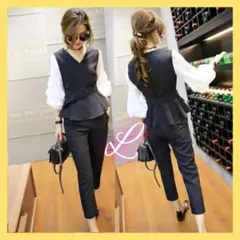 L　パンツ セットアップ バルーン ペプラム フォーマル オフィス カジュアル