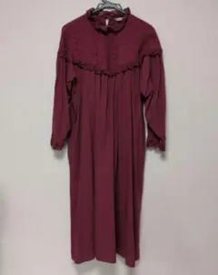 SamansaMos2 バーガンディ 長袖刺繍ワンピース