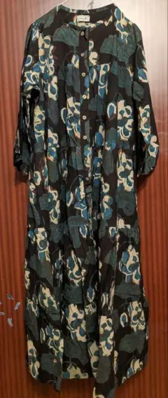saruche　ブロックプリント ロングワンピース
