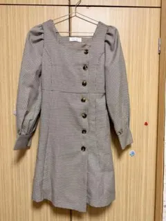 千鳥柄 ボタン付き ワンピース