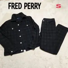 美品　FRED PERRY　セットアップ　チェック　ジャケット　ロゴ　刺繍　S