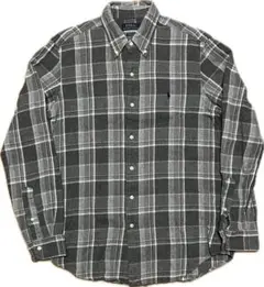 【美品、現行】刺繍ロゴ　ラルフ　ネルシャツ　チェック　グレーベース　灰　長袖　M