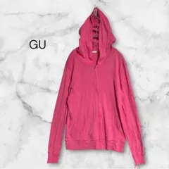 GU ジーユー　ジップアップパーカー　ピンク　薄手　シンプル　カジュアル　L