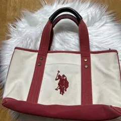 ポロ刺繍トートバッグ クリーム/レッドのサムネイル