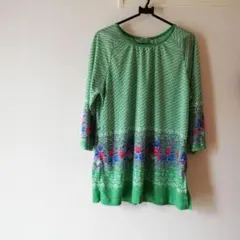 ワンピース 　チュニック　ヴィンテージ　緑色花柄チュニック 古着　レトロ