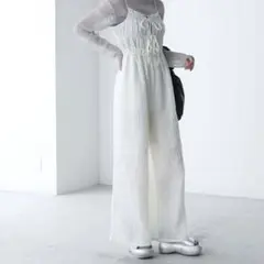 【forksy.】シアーワッシャー シャーリングダブルリボンサロペット