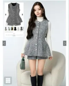 GRL フリージアツイードベスト×ショートパンツセットアップ