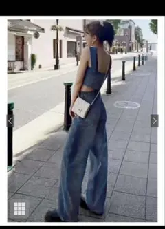 セットですGRLビスチェメワイドパンツデニムセットアップ［gm604］XSサイズ