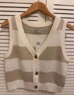 Hollister ニットベスト ホワイト/ベージュ ストライプ