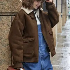 ボア襟付きフェイクムートン ミリタリーブルゾンMONO-MART