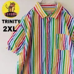USA古着 TRINITY　半袖ボタンシャツ2XL　レインボー
