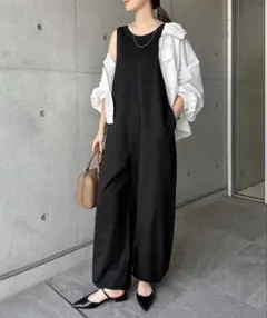 andme ノースリーブスウェットサロペット　ブラックのサムネイル