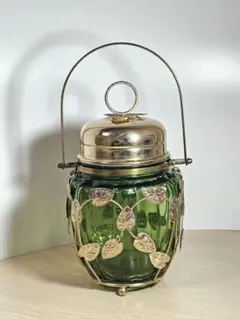 TERADA WARE グリーン硝子 レトロ キャンディーポットオルゴール付