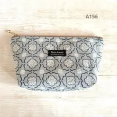 ハンドメイド＊コスメポーチ＊くすみブルー＊フラワー＊北欧調＊内布ブラウン