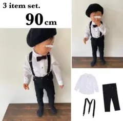 子ども服 90cm ノーカラーシャツ パンツ サスペンダー 入学式 入園式