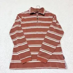 ビンテージ【PEARLY GATES】ハーフジップトップス(S) 茶×白ボーダー