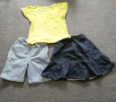 中古夏ユニクロ3点セット★120サイズ女子★シャツ＆パンツ＆スカート★黄色✕青