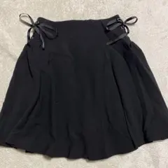 evelyn ブラック フレアスカート リボン付き