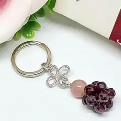 天然石＊ガーネット&ピンクオパール＊キーホルダー＊ストラップ＊チャーム＊お守り