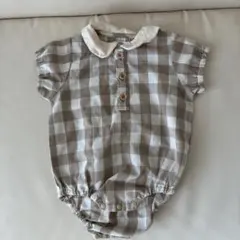 ペアマノン　丸襟　チェック柄　ロンパース 80サイズ