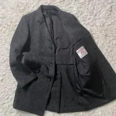 美品 マーガレットハウエル & ハリスツイード チェスターコート ウール 黒 極美品✨MARGARET HOWELLウール ノーカラー ツイードコート 濃紺