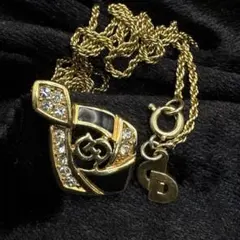 【鑑定済・極美品】ディオール ネックレス ロゴ ゴールド系 40cm弱　菱形