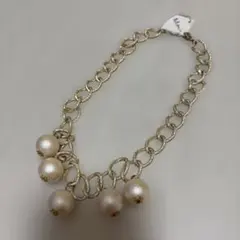 M.deuxゴールドチェーン　コットンパールネックレス